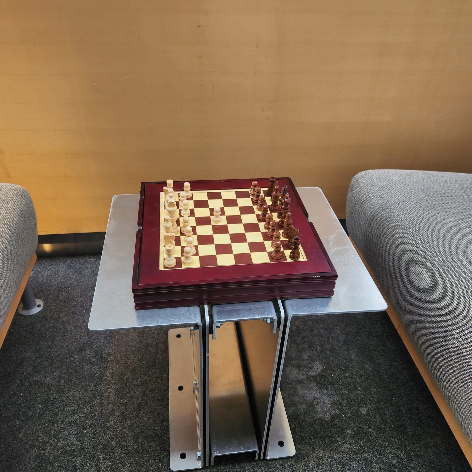Chess board set up on the 3082 Book Table