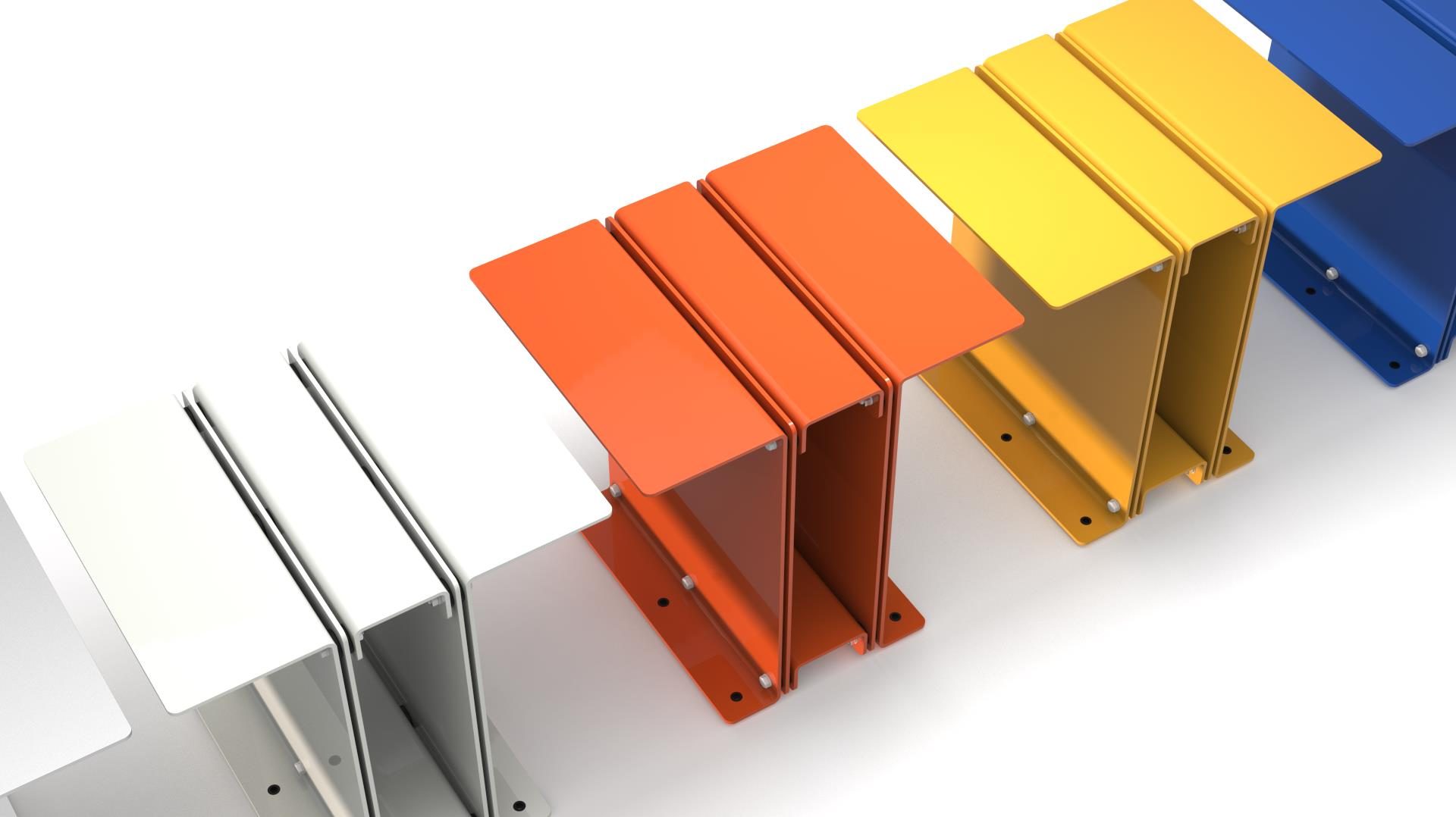 3082 colorways - white, orange, yellow, and blue powder coat