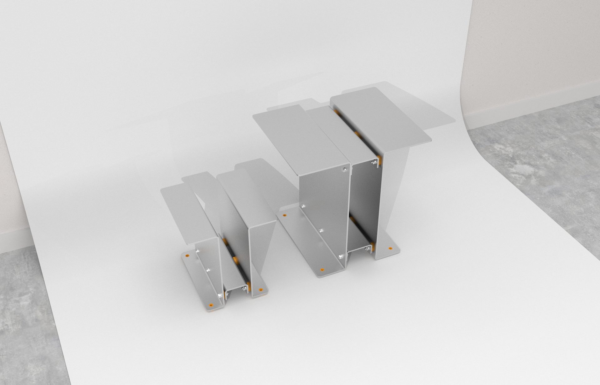 Three sizes of the folded aluminum table studied together