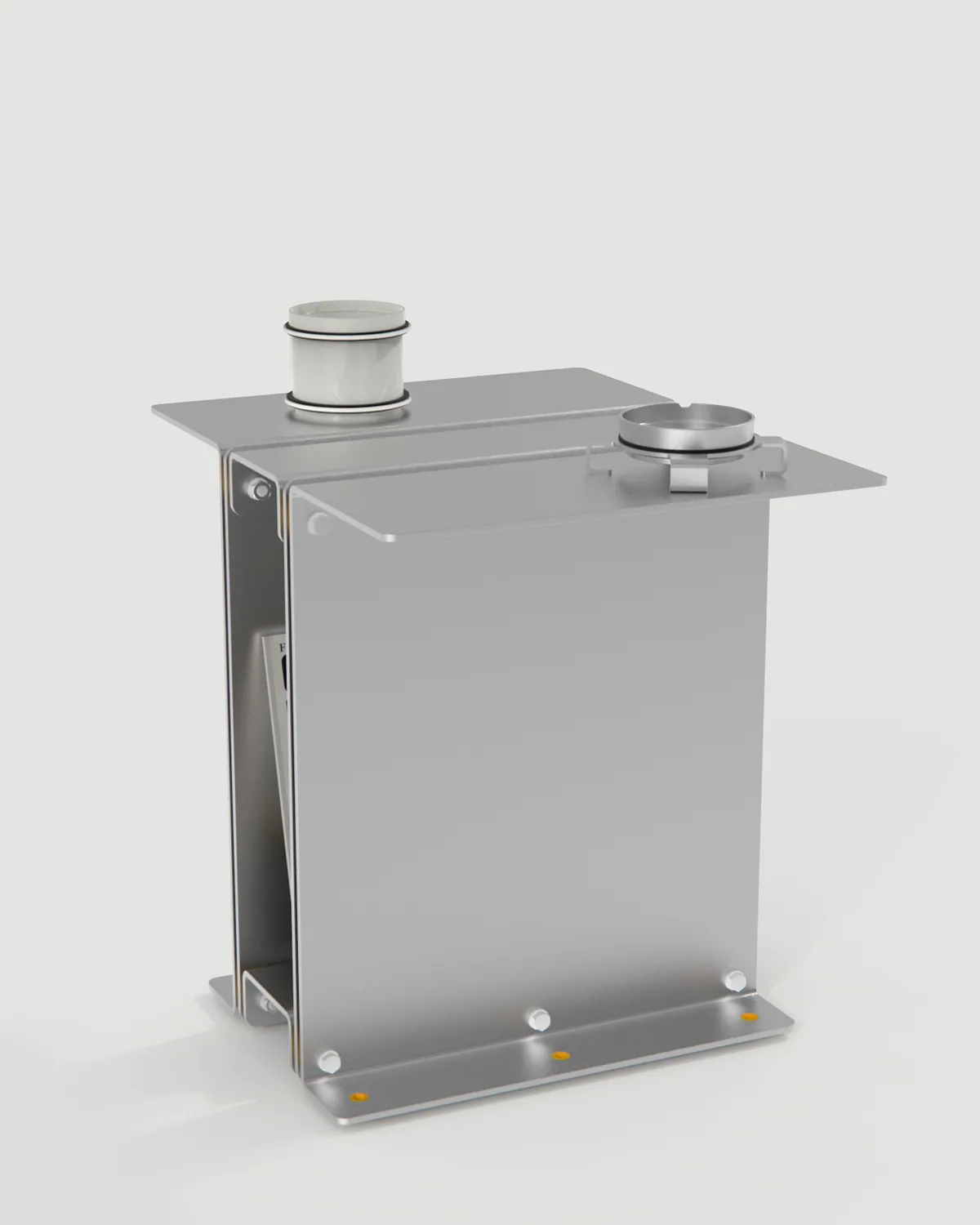 3082 Book Table in raw aluminum, holding a magazine, a mug and an ashtray