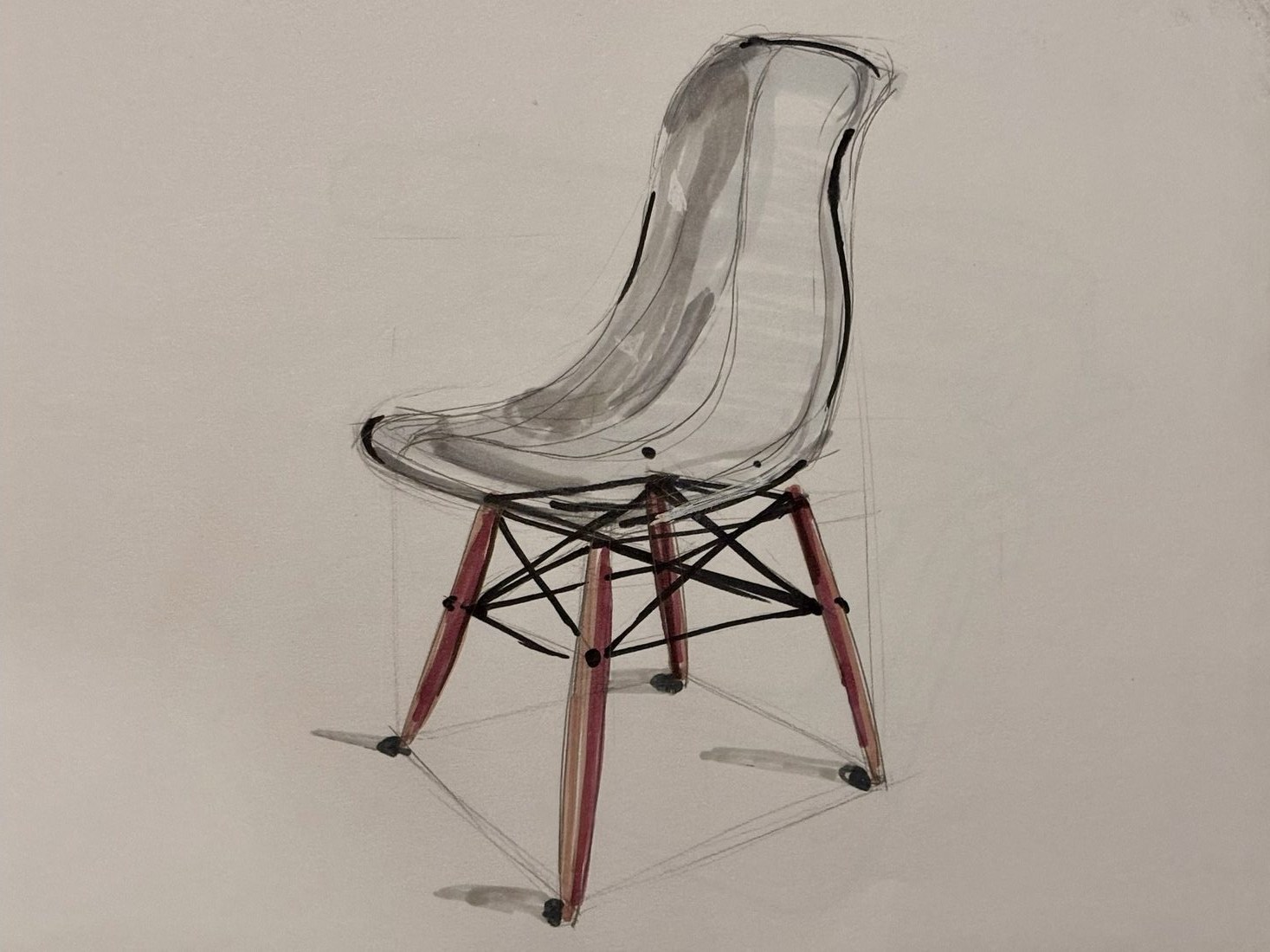 Sketchbook page: Chair study, ball point pen and alcohol marker
