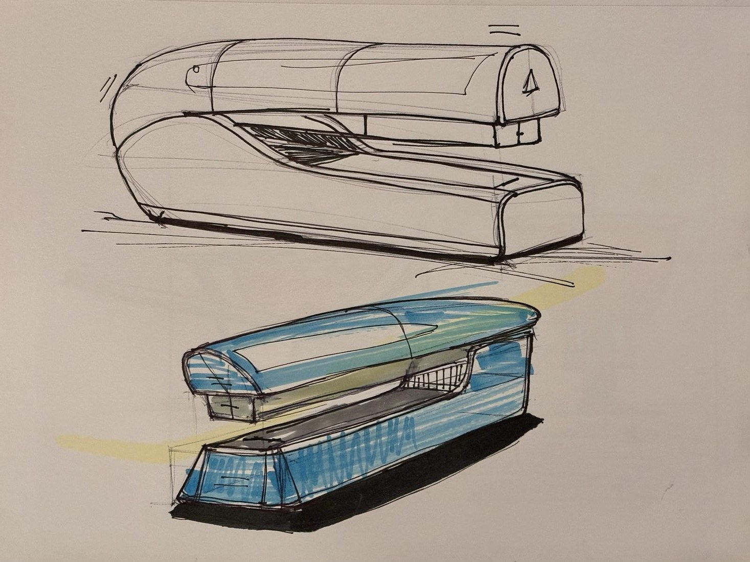 Sketchbook page: Stapler, ball point pen and alcohol marker