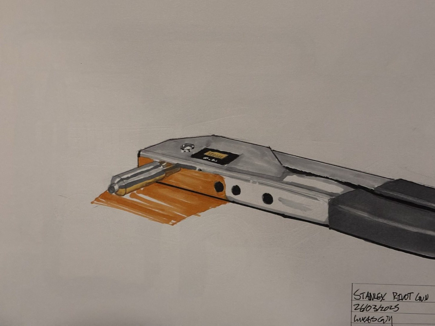 Sketchbook page: Rivet gun, ball point pen and alcohol marker