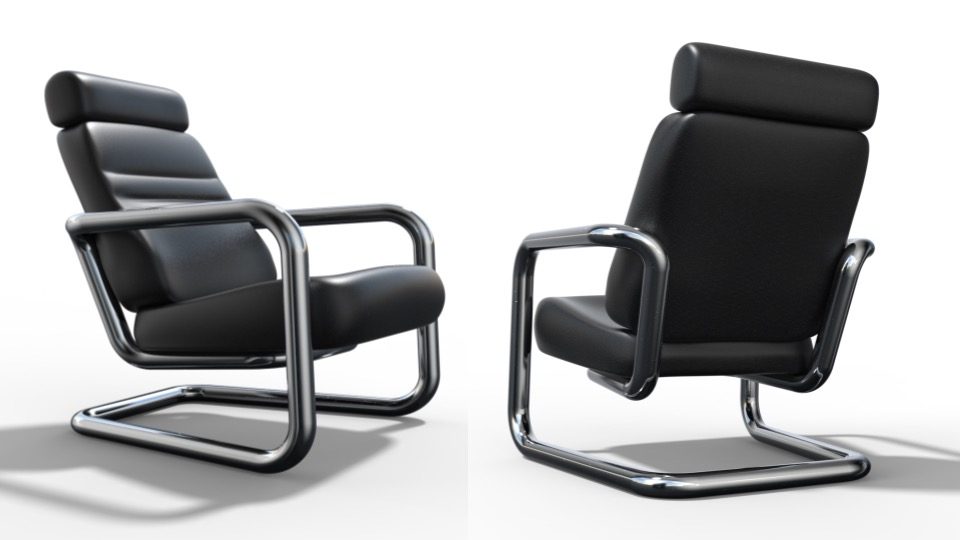 Front and back development renders of the chair